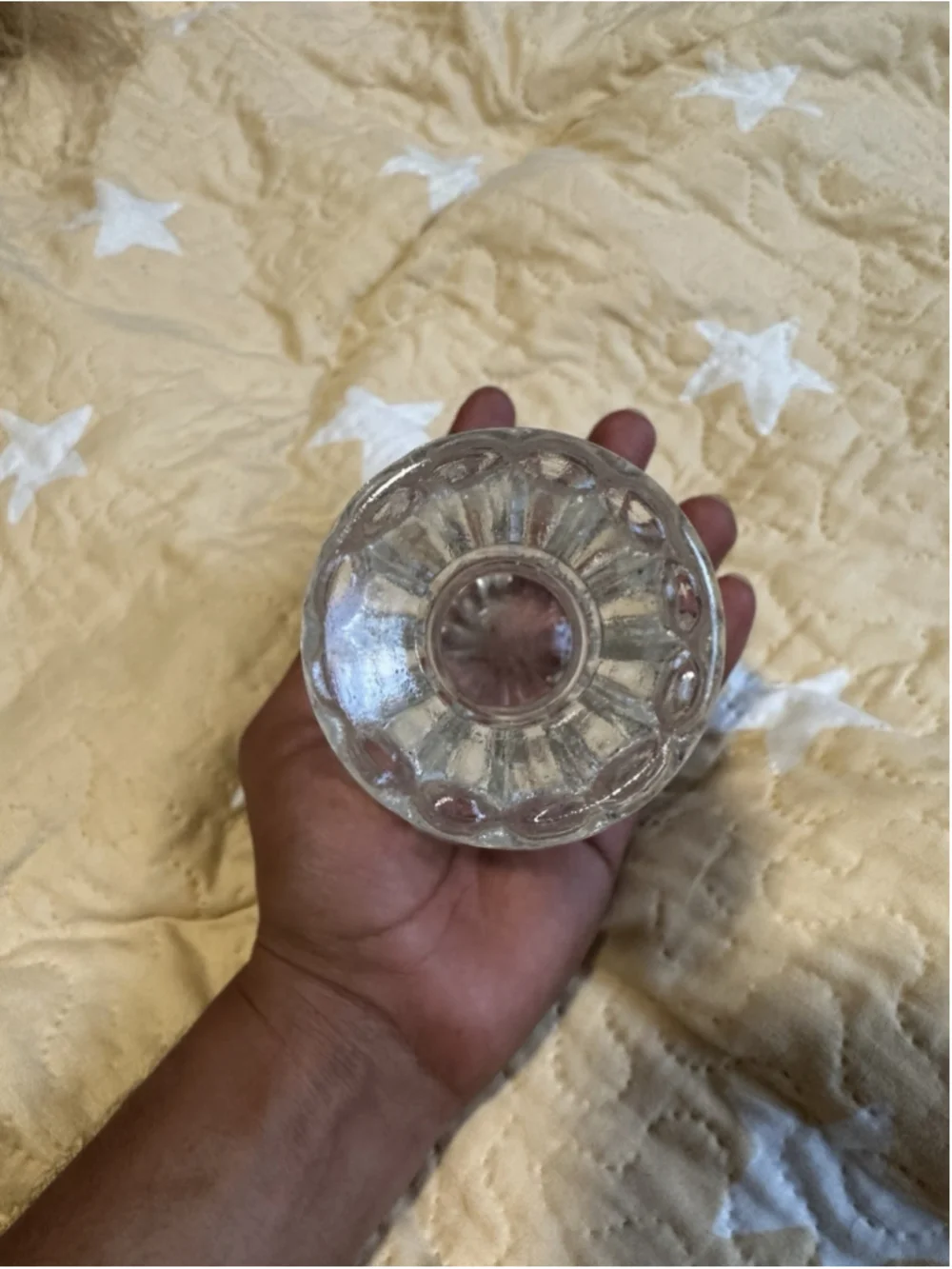 Unmarked Clear Glass Decorative Vase, Flared Rim, Pressed Pattern Design